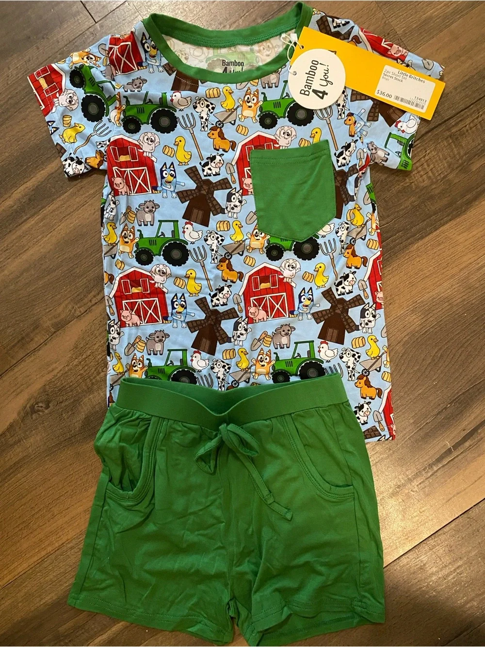 Bluey Farm Print  Bamboo Kids daywear short set NWT size 5/6
